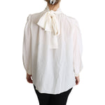 Dolce & Gabbana White Silk Pussy Bow Long Sleeved Top Blouse
