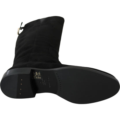 Dolce & Gabbana Black Suede Knee High Flat Boots Shoes1728,67345645728,Black,Boots - Shoes,Boots - Women - Shoes,Dolce & Gabbana,EU35/US4.5,Flat - Boots - Shoes,New with tags,Over The Knee - Boots - Shoes,Shoes,Women,Women - Shoes