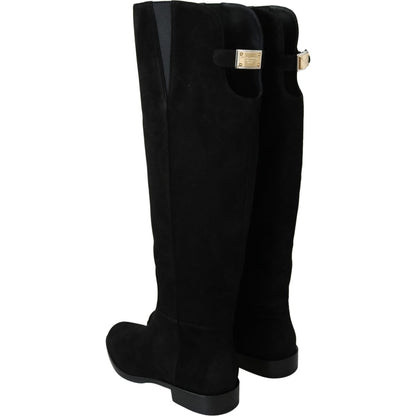 Dolce & Gabbana Black Suede Knee High Flat Boots Shoes1728,67345645728,Black,Boots - Shoes,Boots - Women - Shoes,Dolce & Gabbana,EU35/US4.5,Flat - Boots - Shoes,New with tags,Over The Knee - Boots - Shoes,Shoes,Women,Women - Shoes