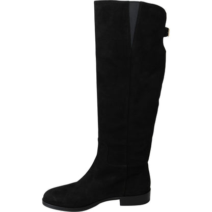 Dolce & Gabbana Black Suede Knee High Flat Boots Shoes1728,67345645728,Black,Boots - Shoes,Boots - Women - Shoes,Dolce & Gabbana,EU35/US4.5,Flat - Boots - Shoes,New with tags,Over The Knee - Boots - Shoes,Shoes,Women,Women - Shoes