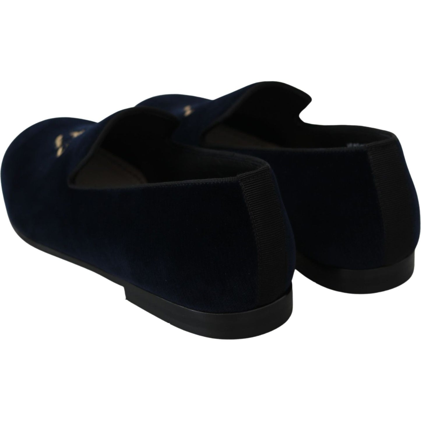 Dolce & Gabbana Blue Velvet Gold Logo Slipper Loafers Shoes