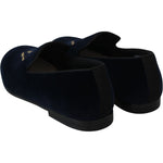 Dolce & Gabbana Blue Velvet Gold Logo Slipper Loafers Shoes