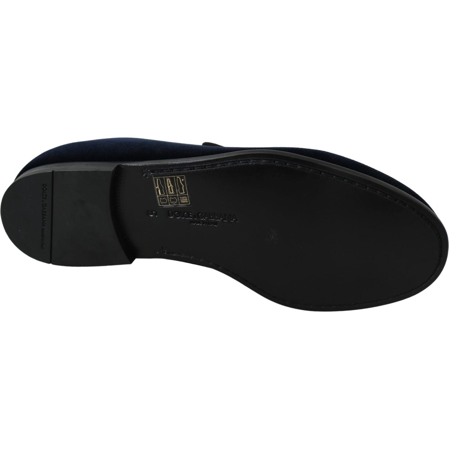 Dolce & Gabbana Blue Velvet Gold Logo Slipper Loafers Shoes