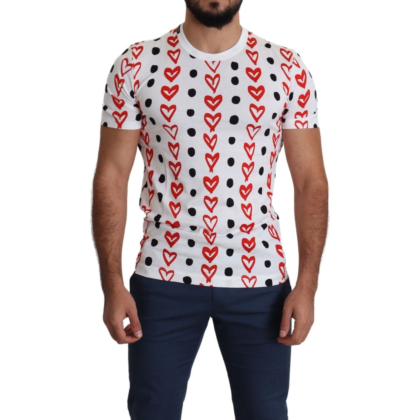 Dolce & Gabbana White Hearts Print Cotton Men Top T-shirt