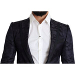 Dolce & Gabbana Blue Floral Jacquard Silk Coat MARTINI Blazer