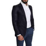 Dolce & Gabbana Blue Floral Jacquard Silk Coat MARTINI Blazer