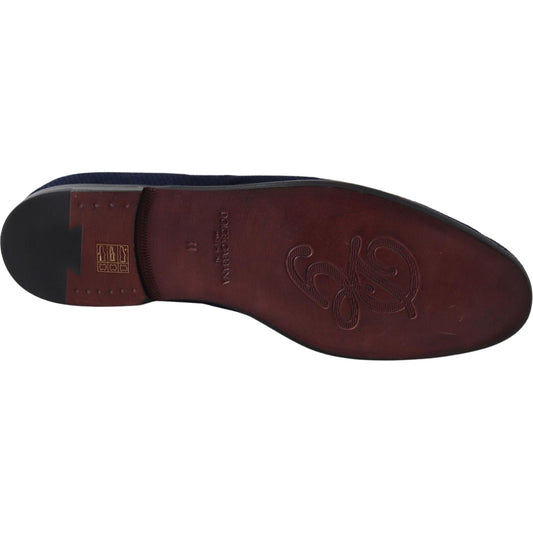 Dolce & Gabbana Blue Suede Caiman Loafers Slippers Shoes