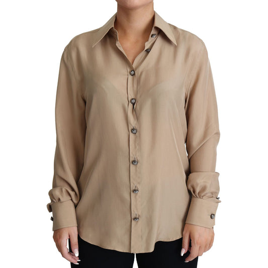 Dolce & Gabbana Beige Silk Shirt Decorative Buttons Top TSH5728-38