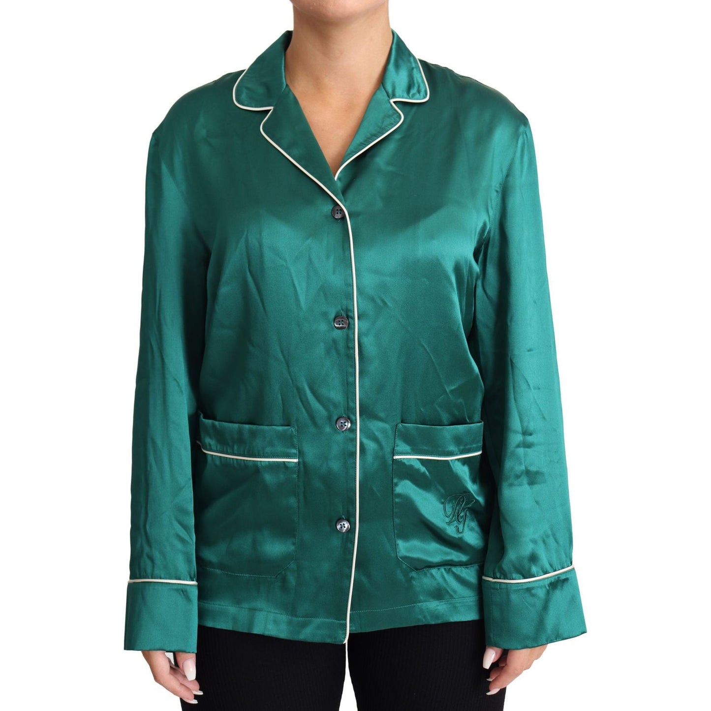 Dolce & Gabbana Green Pyjama Blouse Silk Lounge Sleepwear Top