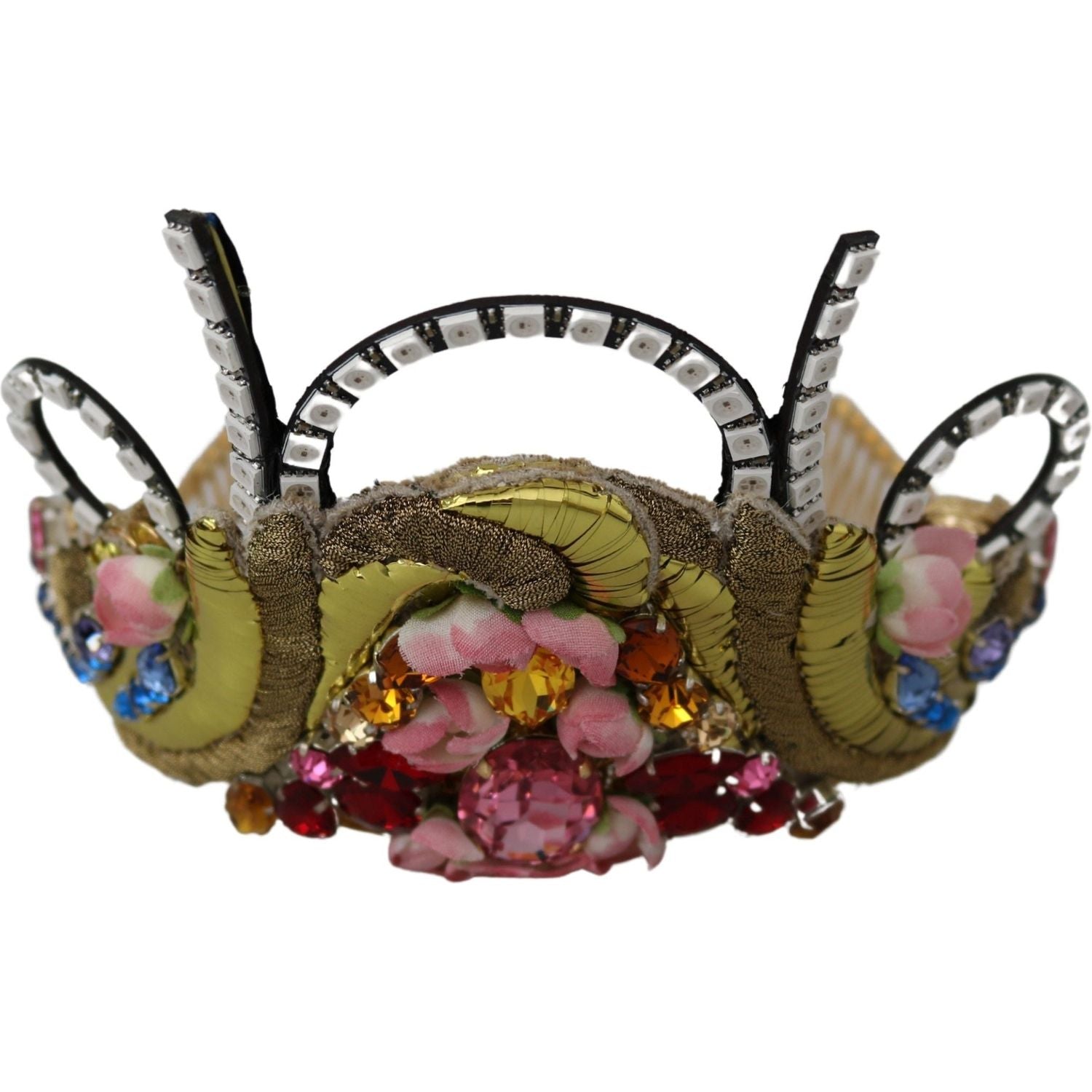Dolce & Gabbana Gold Brass Floral Crystals LED Lights Crown Tiara Diadem