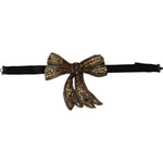 Dolce & Gabbana Gold Tone Silk Rhinestone Embellished Women Bowtie Bow Tie