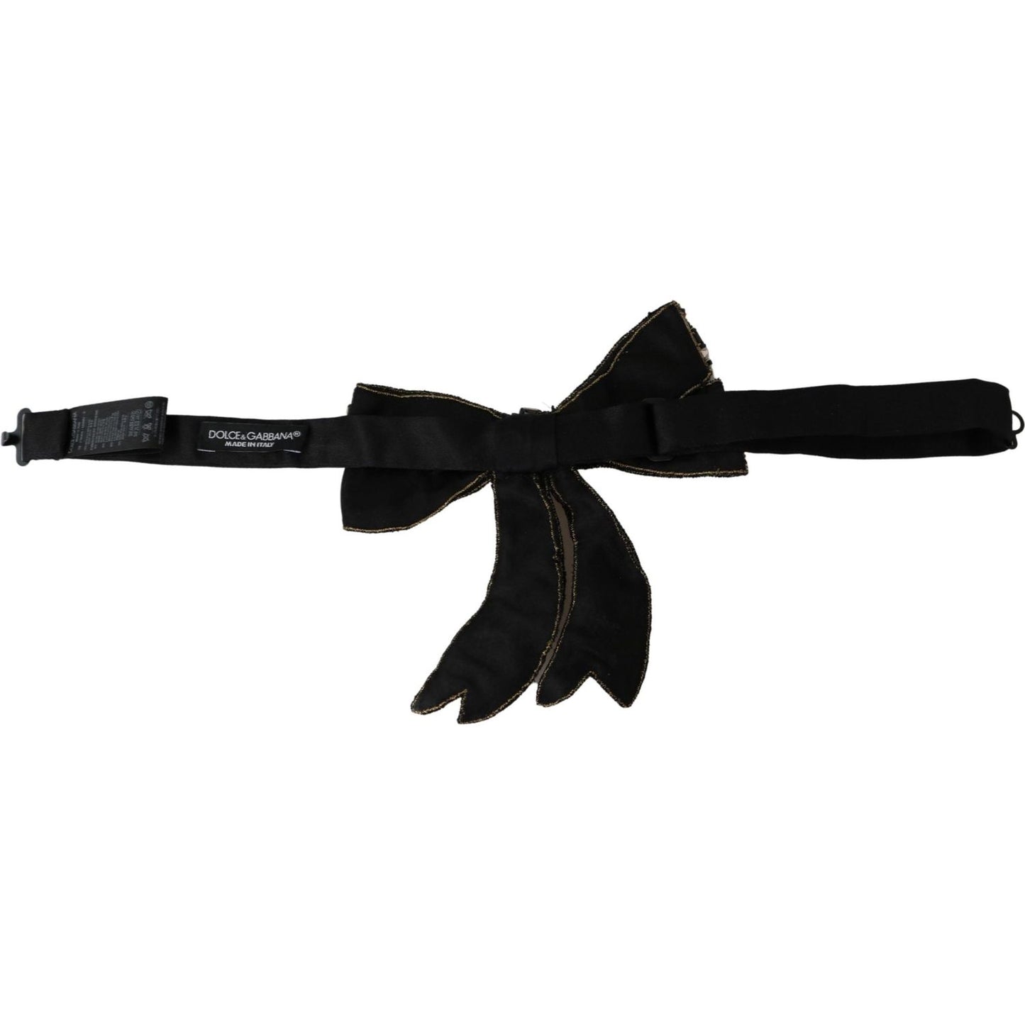 Dolce & Gabbana Gold Tone Silk Rhinestone Embellished Women Bowtie Bow Tie