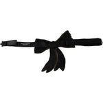 Dolce & Gabbana Gold Tone Silk Rhinestone Embellished Women Bowtie Bow Tie