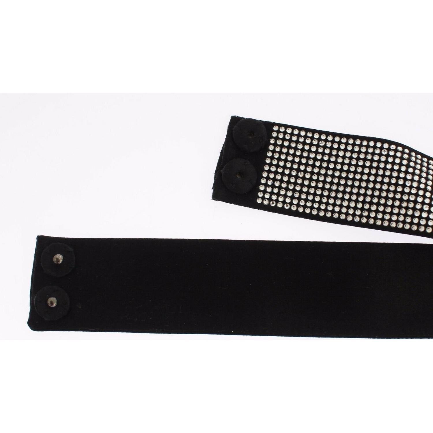 Dolce & Gabbana Black Silk Clear Crystal Bow Waist Belt