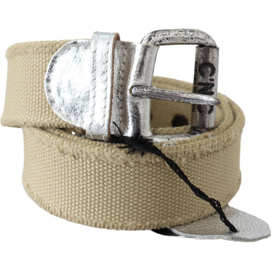 Costume National Beige Cotton Rustic Logo Buckle Belt BEL8025-85
