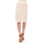 Andrea Incontri White Cotton Checkered Pencil Skirt