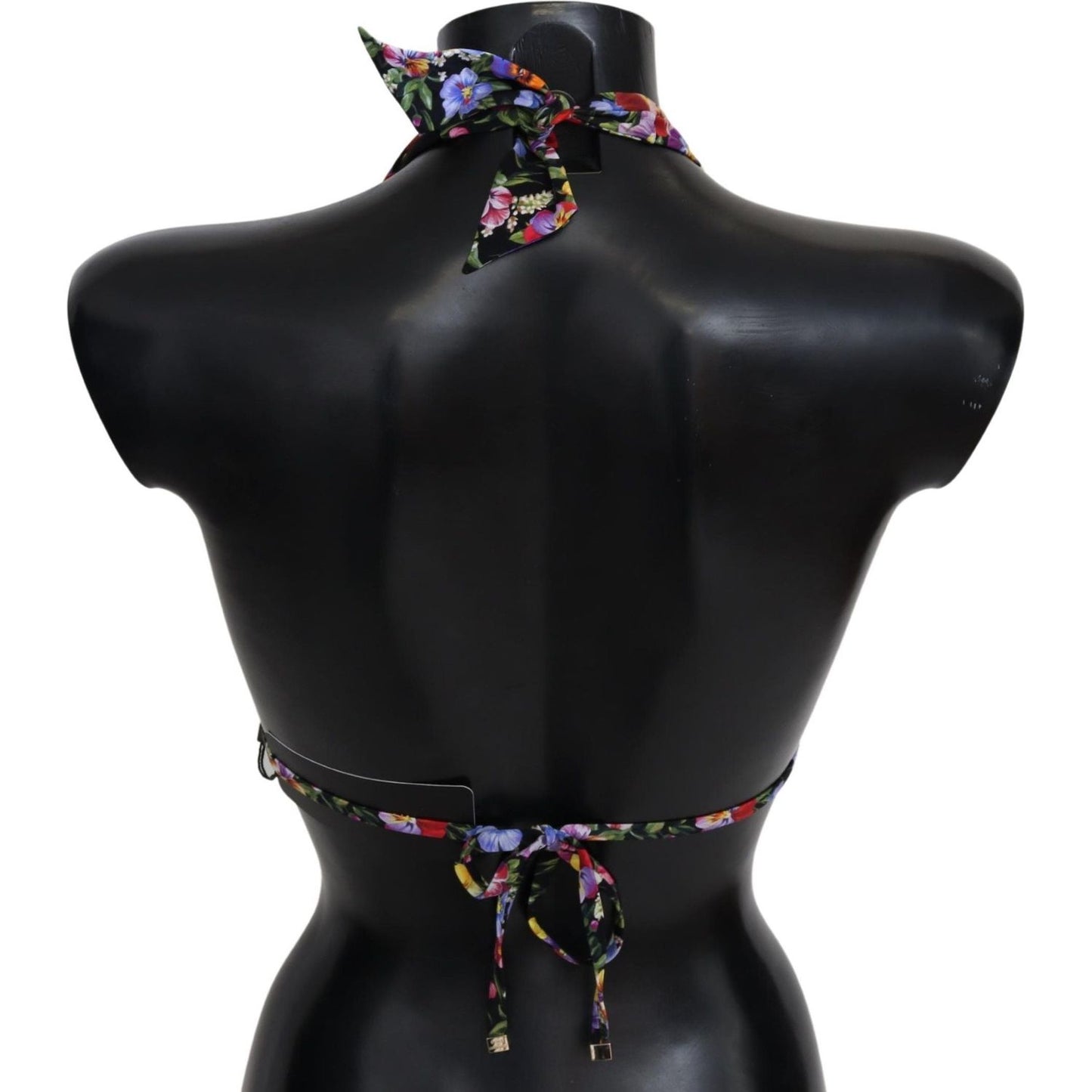Dolce & Gabbana Black Floral Print Swimsuit Beachwear Bikini Tops