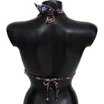 Dolce & Gabbana Black Floral Print Swimsuit Beachwear Bikini Tops
