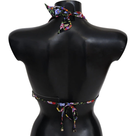 Dolce & Gabbana Black Floral Print Swimsuit Beachwear Bikini Tops