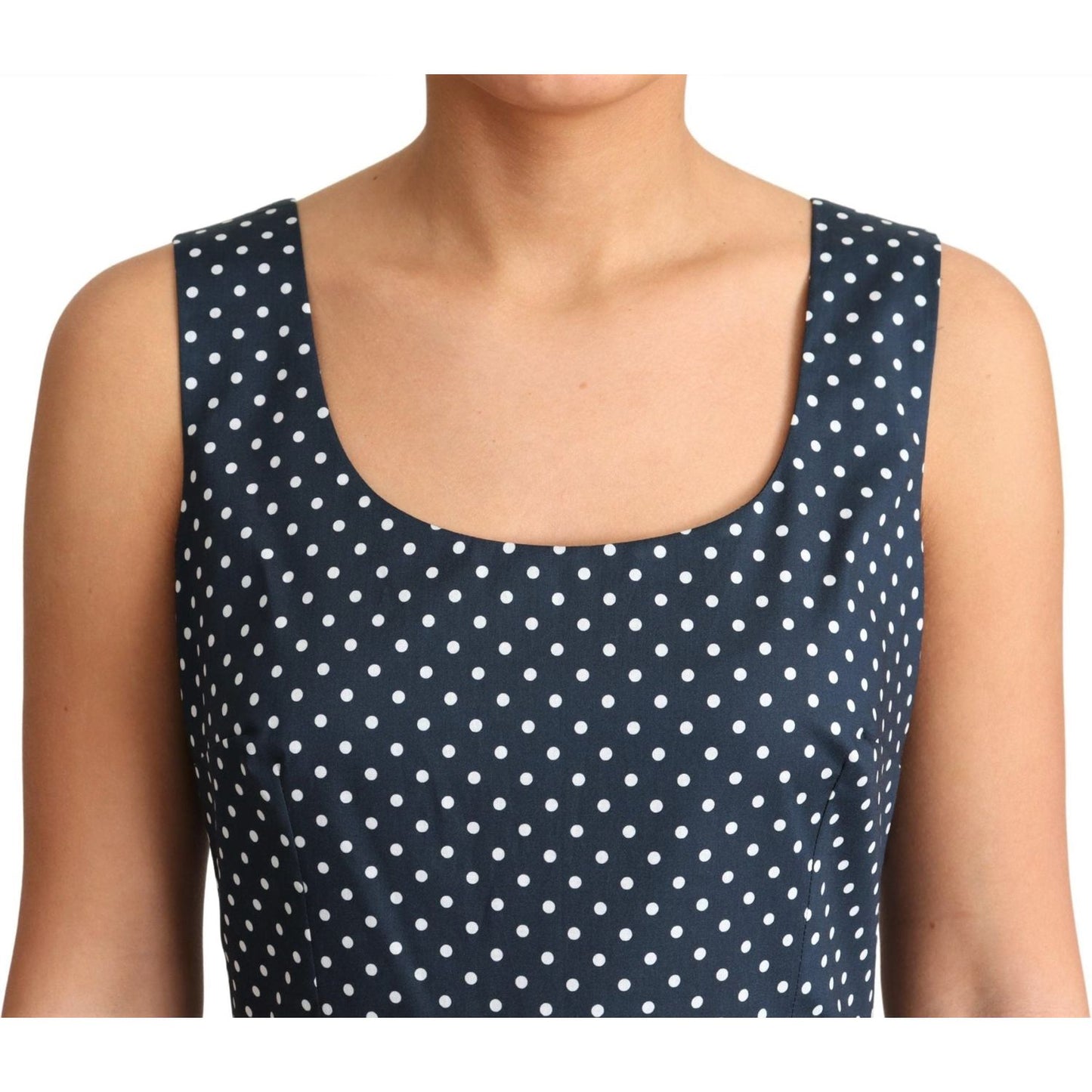 Dolce & Gabbana Blue Dotted Cotton A-Line Gown Dress