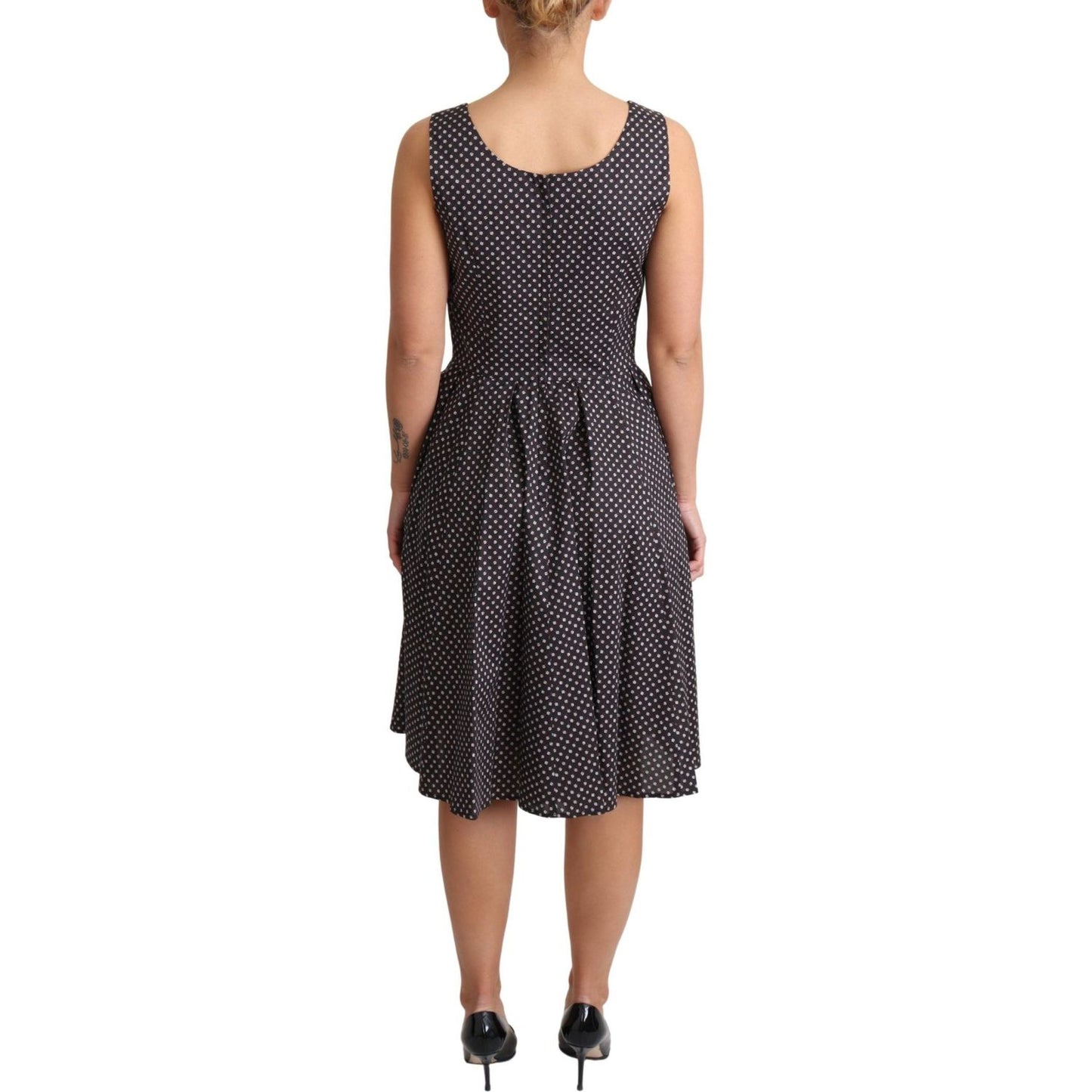 Dolce & Gabbana Black Floral Cotton A-Line Stretch Dress Dresses