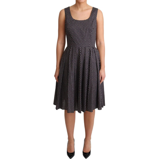 Dolce & Gabbana Black Floral Cotton A-Line Stretch Dress Dresses