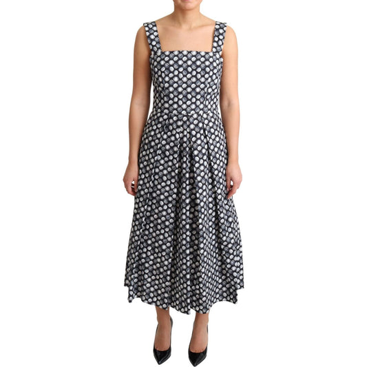 Dolce & Gabbana Blue Geometric Cotton A-Line Gown Dress