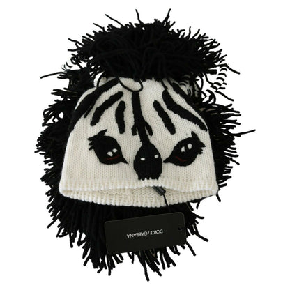 Dolce & Gabbana Black White Knitted Cashmere Animal Design Hat WOMAN HATS