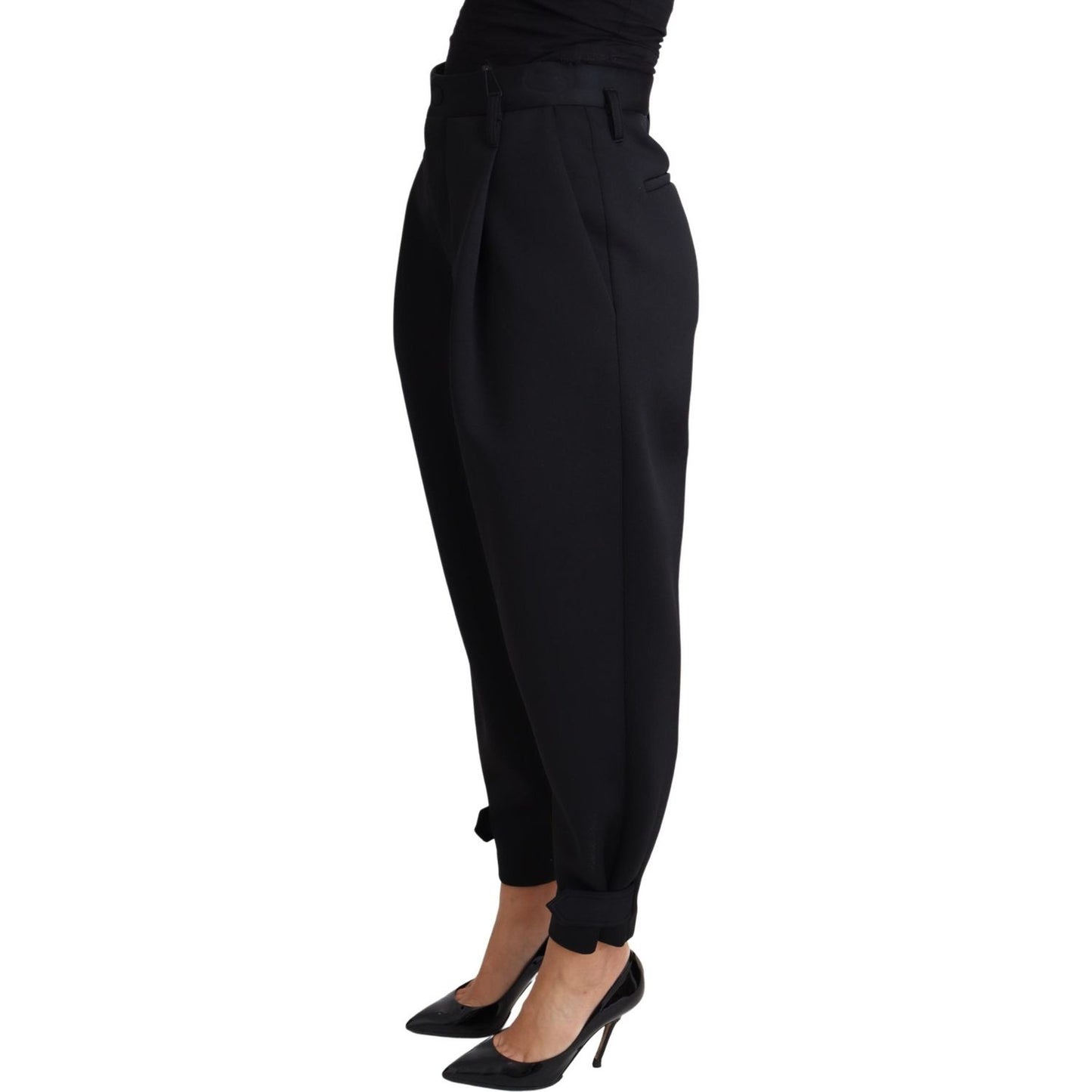 Dolce & Gabbana Black Cropped Dress High Waist Polyester Pants