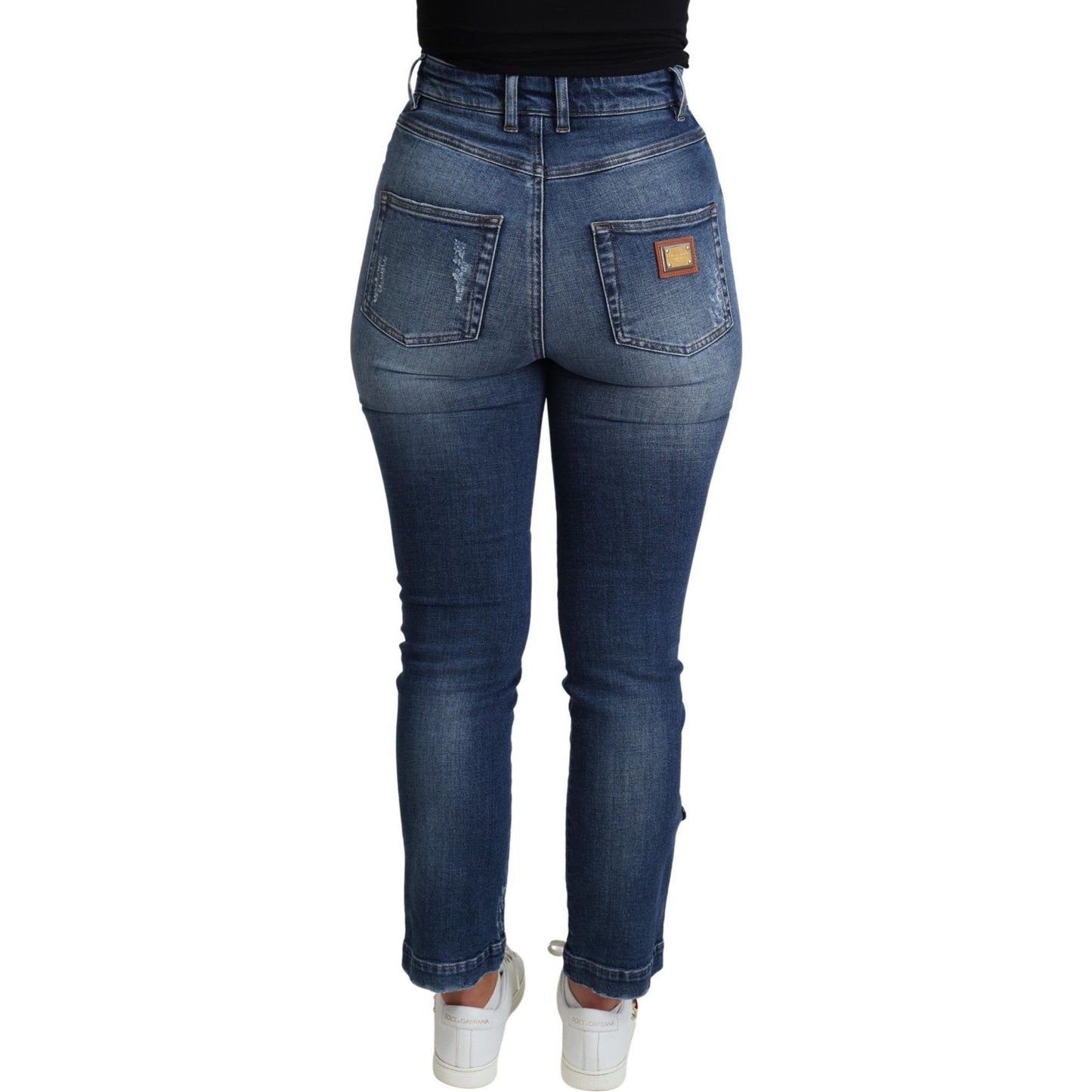 Dolce & Gabbana Blue Embellished Skinny Trouser Cotton Jeans