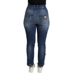 Dolce & Gabbana Blue Embellished Skinny Trouser Cotton Jeans