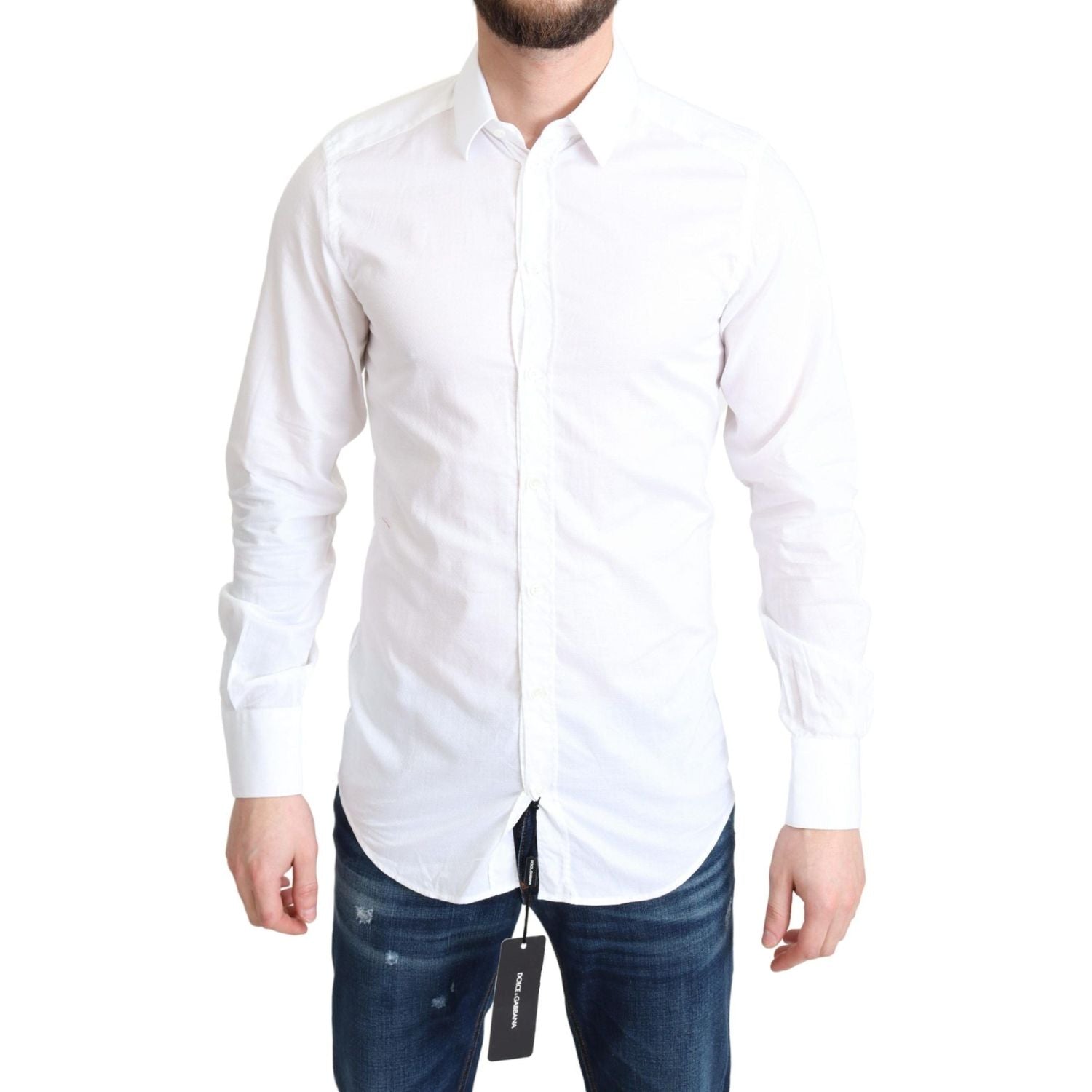 قميص دولتشي آند غابانا الأنيق المصنوع من القطن باللون الأبيض بقصّة Slim Fit