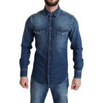 Dolce & Gabbana Blue Cotton Stretch Long Sleeves Denim Shirt