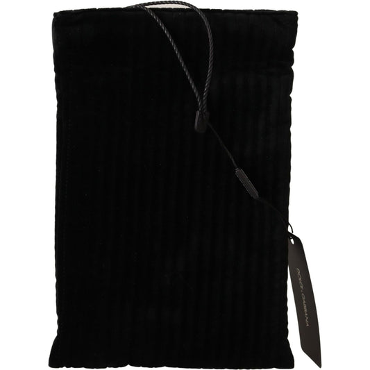 Dolce & Gabbana Black Velvet Quilt Drawstring Logo Plaque Pouch Bag VAS12537