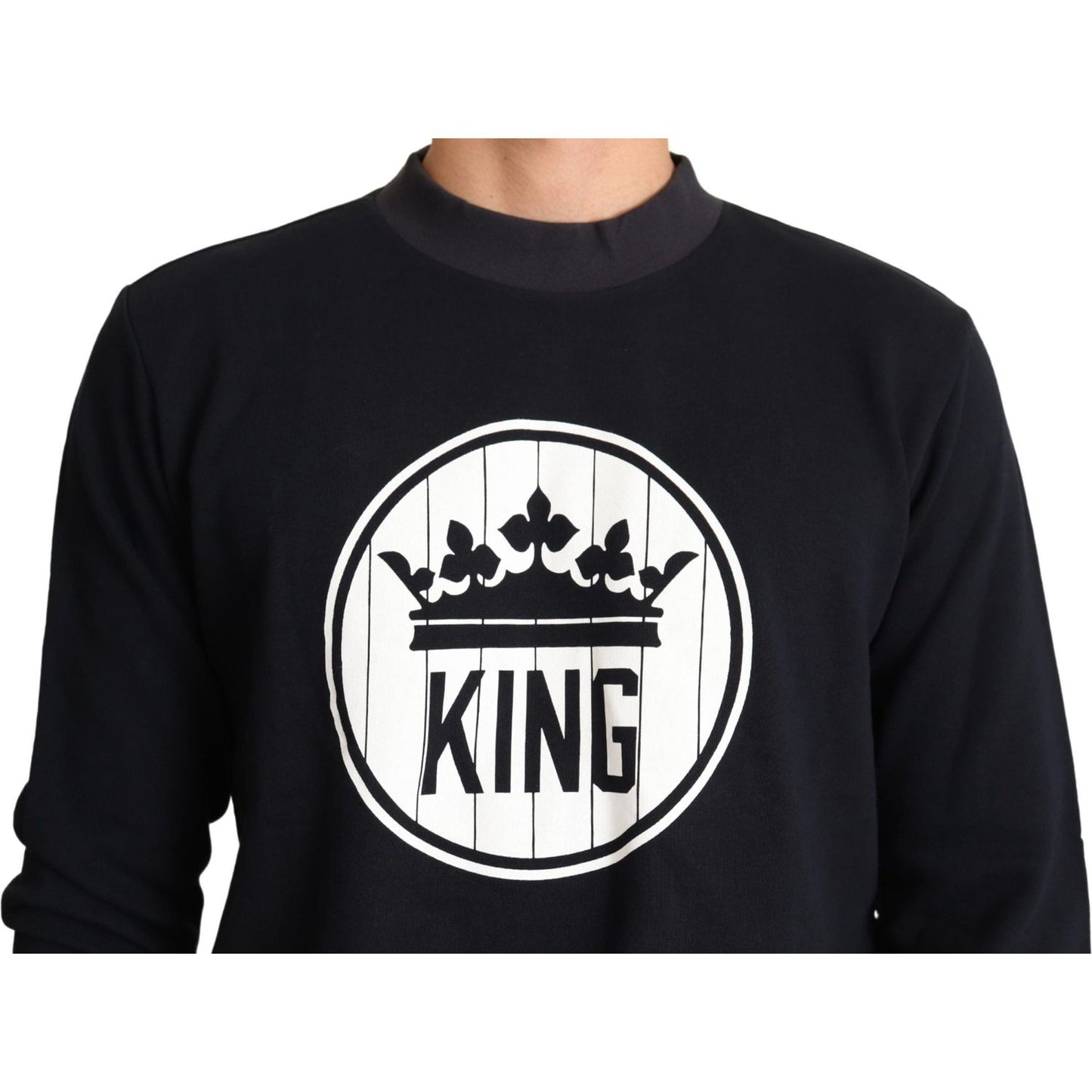 Dolce & Gabbana Blue Crown King Cotton Pullover Sweater