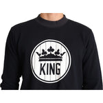 Dolce & Gabbana Blue Crown King Cotton Pullover Sweater