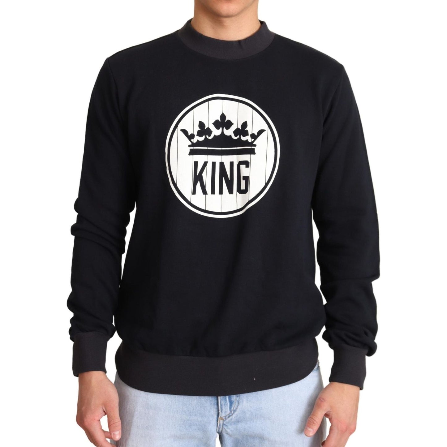 Dolce & Gabbana Blue Crown King Cotton Pullover Sweater