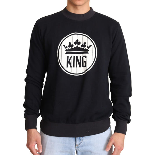 Dolce & Gabbana Blue Crown King Cotton Pullover Sweater