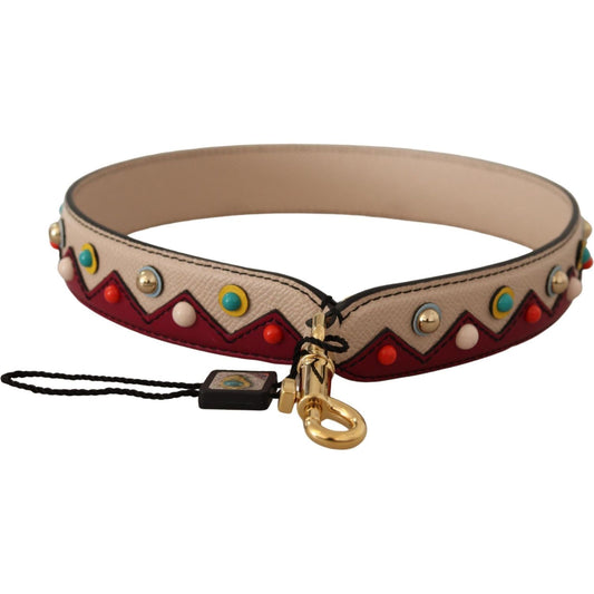 Dolce & Gabbana Beige Red Handbag Accessory Leather Shoulder Strap BEL8225