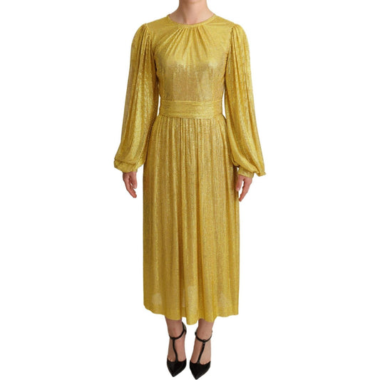 Dolce & Gabbana Yellow Crystal Mesh Pleated Maxi Dress DR2716 -38