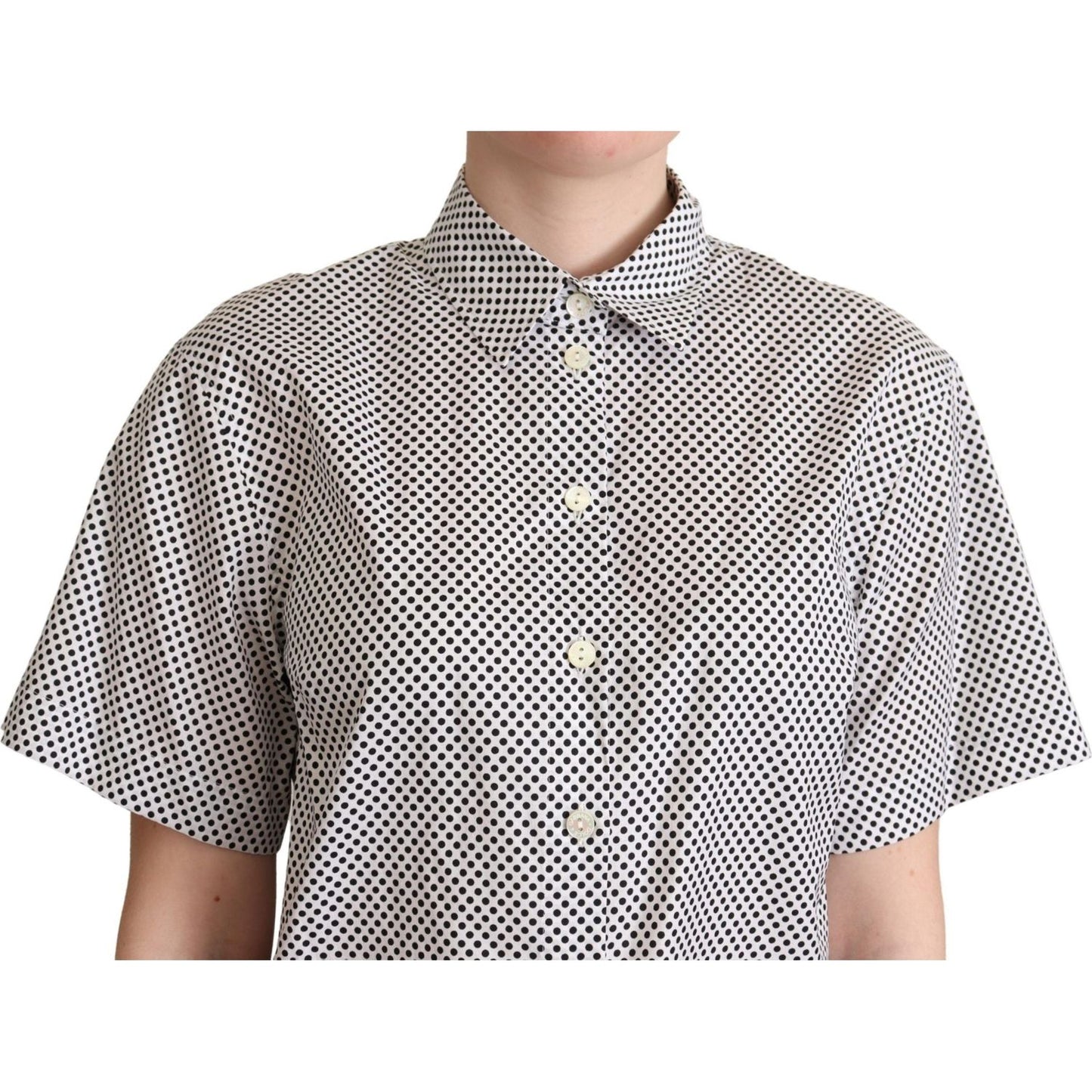 Dolce & Gabbana Black Polka Dot Collared Shirt White Blouse Top