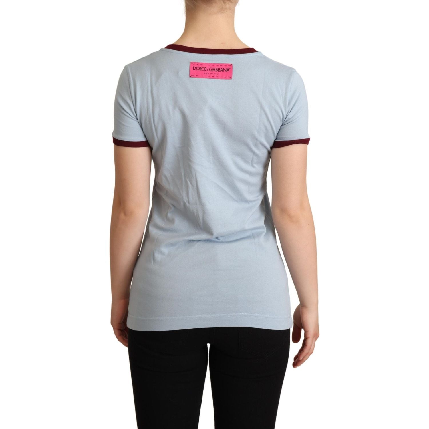 تي شيرت دولتشي آند غابانا الأنيق باللون الأزرق من القطن برقبة دائرية