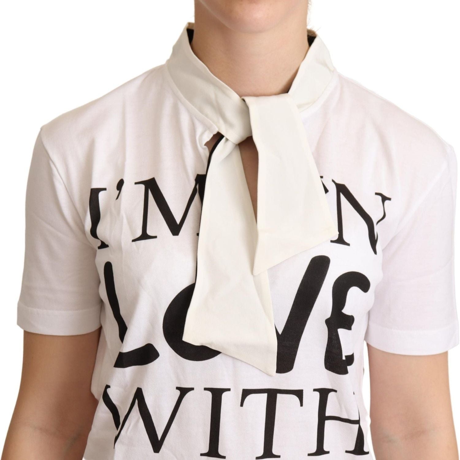 تي شيرت Dolce &amp; Gabbana Chic White Love Motif من مزيج الحرير