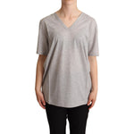 Dolce & Gabbana Gray Solid 100% Cotton V-neck Top T-shirt TSH6667 -38