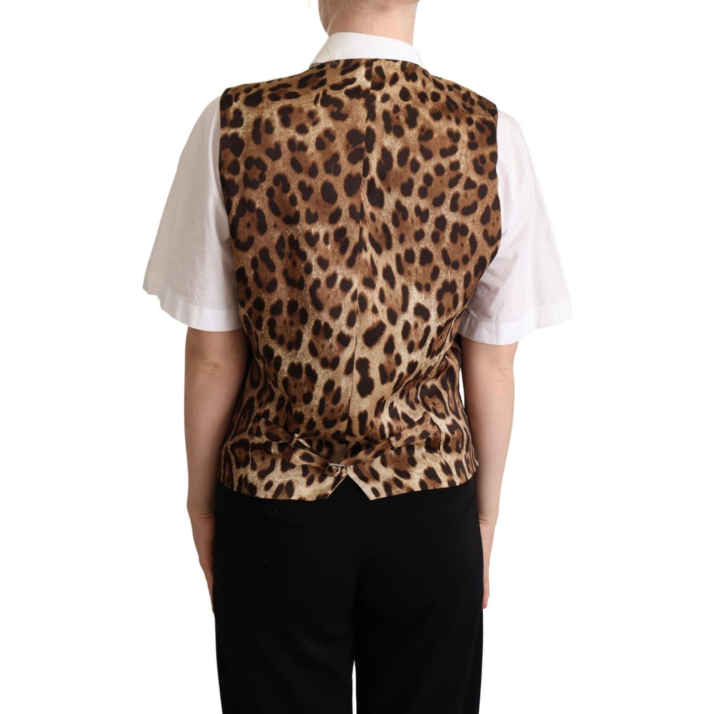 Dolce & Gabbana Gray Wool Leopard Print Waistcoat Vest