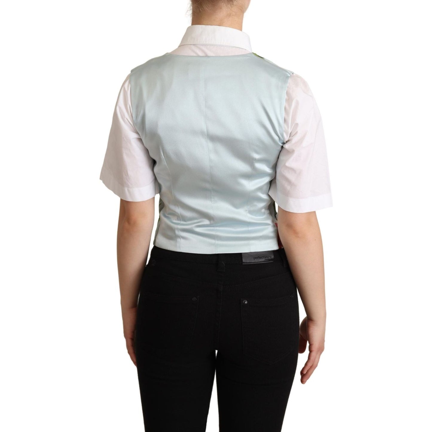 Dolce & Gabbana Mint Green Floral Silk Waistcoat Vest