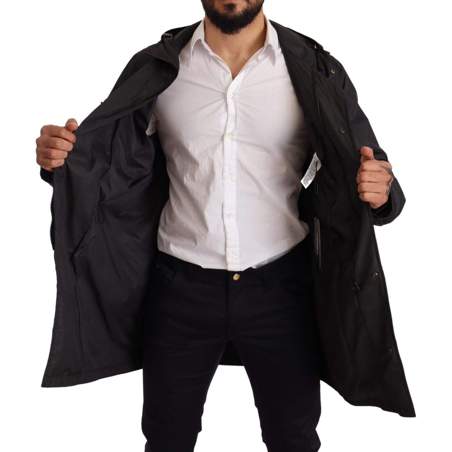 سترة أنيقة بغطاء رأس باللون الأسود من دولتشي آند غابانا