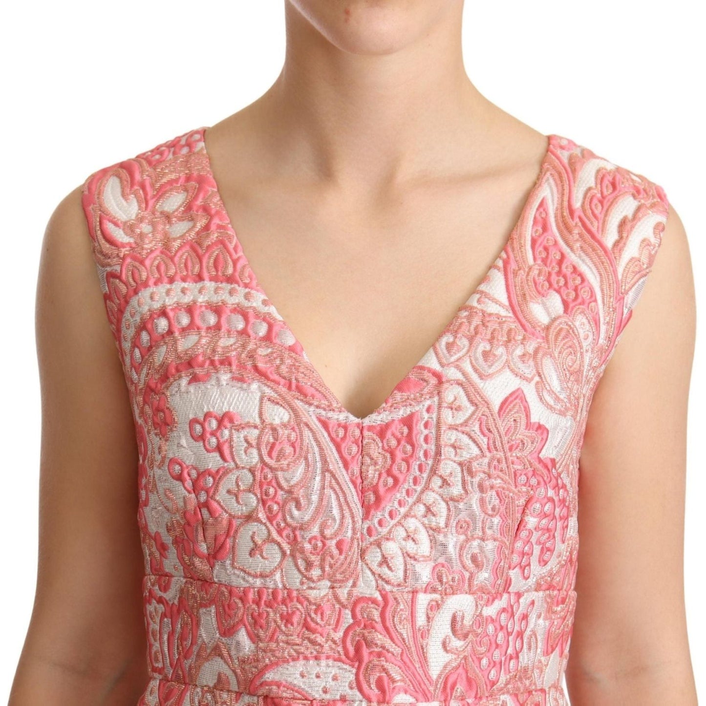 Dolce & Gabbana Pink Floral Jacquard Pleated Sheath Dress WOMAN DRESSES