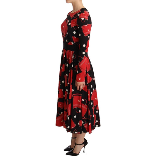 Dolce & Gabbana Black Sicily Bag Print Flared Midi Dress DR28108 -38