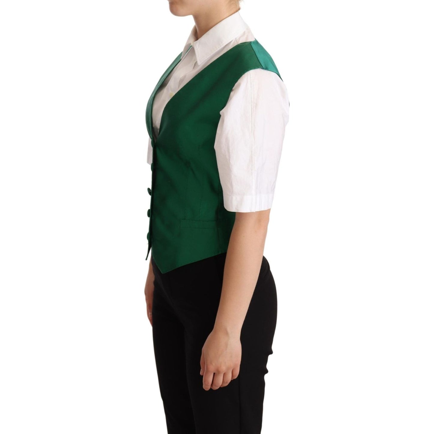 Dolce & Gabbana Green Silk Satin Sleeveless Waistcoat Vest Vest Jacket